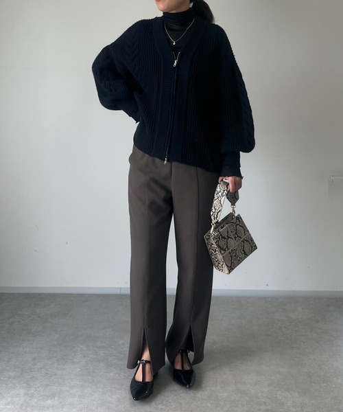 un dix cors（アンディコール）の「ドビー織裏毛スリットパンツ（スラックス・レディース・ブラック/ベージュ/モカ・FREE）」の6枚目の写真