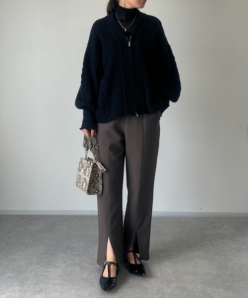 un dix cors（アンディコール）の「ドビー織裏毛スリットパンツ（スラックス・レディース・ブラック/ベージュ/モカ・FREE）」の7枚目の写真