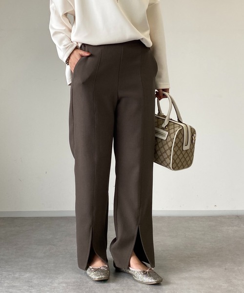 un dix cors（アンディコール）の「ドビー織裏毛スリットパンツ（スラックス・レディース・ブラック/ベージュ/モカ・FREE）」の16枚目の写真