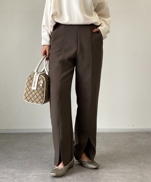 un dix cors（アンディコール）の「ドビー織裏毛スリットパンツ（スラックス・レディース・ブラック/ベージュ/モカ・FREE）」の17枚目の写真