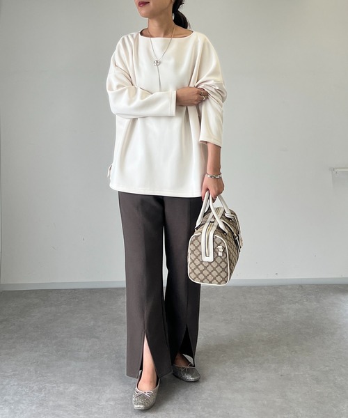 un dix cors（アンディコール）の「ドビー織裏毛スリットパンツ（スラックス・レディース・ブラック/ベージュ/モカ・FREE）」の8枚目の写真