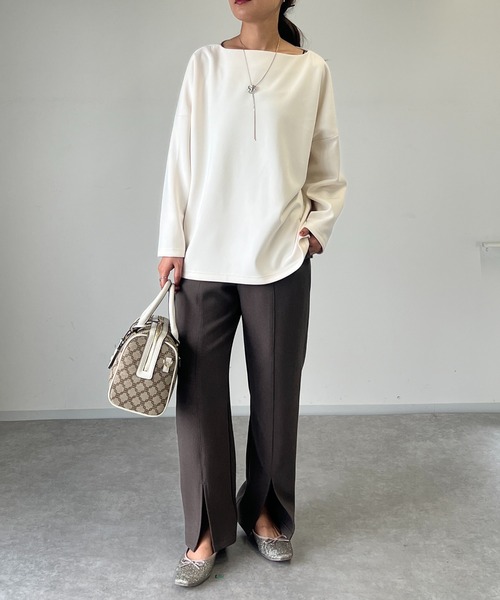 un dix cors（アンディコール）の「ドビー織裏毛スリットパンツ（スラックス・レディース・ブラック/ベージュ/モカ・FREE）」の11枚目の写真