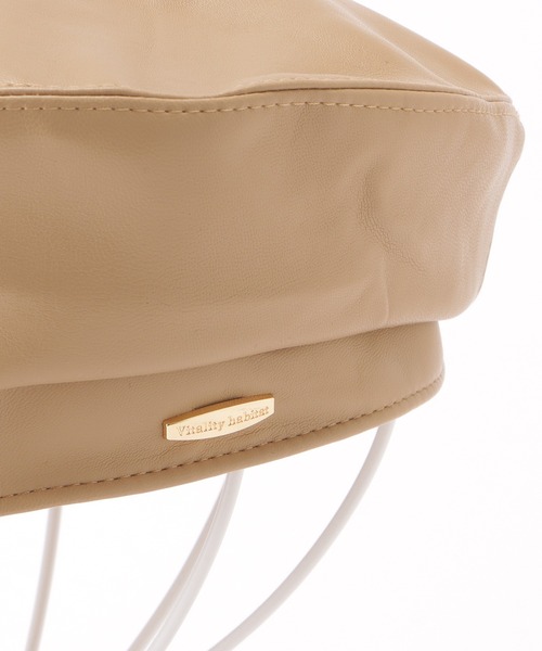 セール】レザー調ステッチインタグ付きベレー帽（ハンチング/ベレー帽