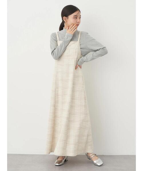 earth music&ecology(アースミュージックアンドエコロジー)の「ツイードワンピース(check)(ワンピース・レディース・アイボリー・S/M)」の2枚目の写真