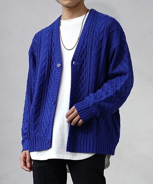 MinoriTY（マイノリティ）の「【MinoriTY】ケーブル編みビッグシルエットカーディガン メンズ オーバーサイズ ルーズフィット 春服 冬服（カーディガン/ボレロ・メンズ・チャコール/アイボリー/ブルー・S/M/L）」の8枚目の写真
