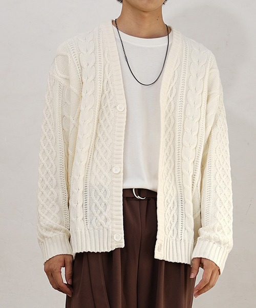 MinoriTY】ケーブル編みビッグシルエットカーディガン メンズ オーバー