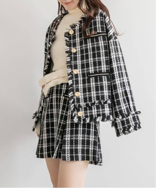 RANDA（ランダ）の「ツイードパールディティールジャケット（ノーカラージャケット・レディース・ブラック/ベージュ・1/0）」の7枚目の写真