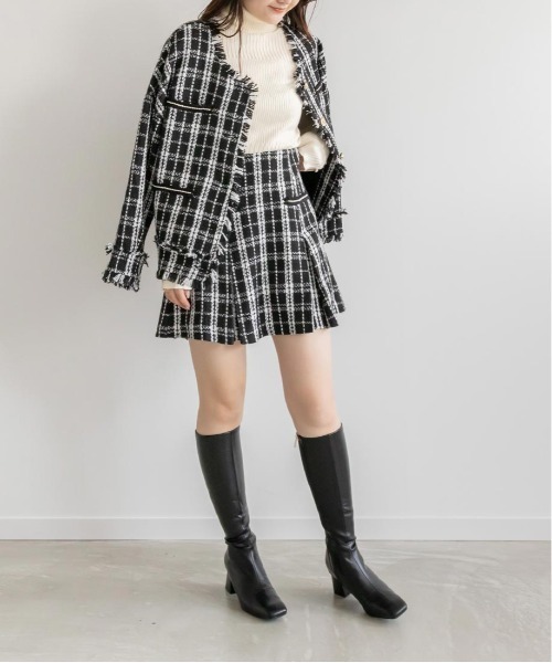 RANDA（ランダ）の「ツイードパールディティールジャケット（ノーカラージャケット・レディース・ブラック/ベージュ・1/0）」の8枚目の写真