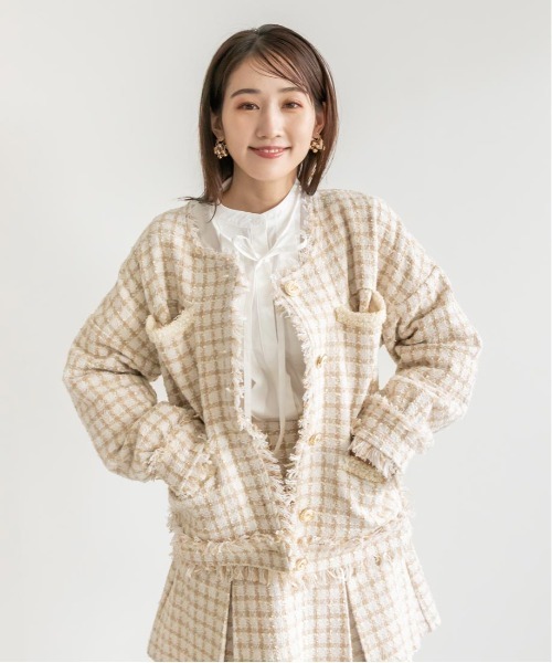 RANDA（ランダ）の「ツイードパールディティールジャケット（ノーカラージャケット・レディース・ブラック/ベージュ・1/0）」の12枚目の写真