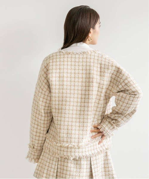 RANDA（ランダ）の「ツイードパールディティールジャケット（ノーカラージャケット・レディース・ブラック/ベージュ・1/0）」の13枚目の写真