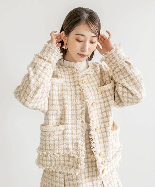 RANDA（ランダ）の「ツイードパールディティールジャケット（ノーカラージャケット・レディース・ブラック/ベージュ・1/0）」の14枚目の写真