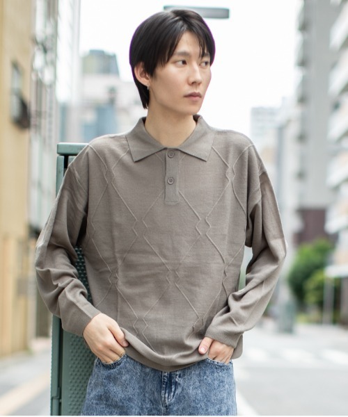 En serio TOKYO（エンソリオトーキョー）の「ジオメトリック柄 ニットポロ（ニット/セーター・メンズ・ブラウン/ブラック/ベージュ/グレイッシュブルー・M/L）」の14枚目の写真