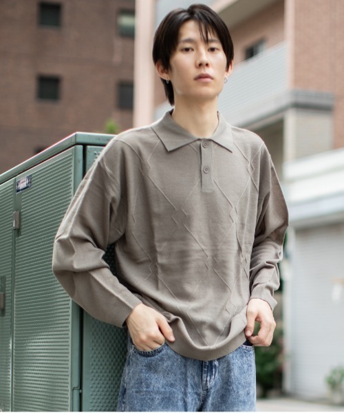 En serio TOKYO（エンソリオトーキョー）の「ジオメトリック柄 ニットポロ（ニット/セーター・メンズ・ブラウン/ブラック/ベージュ/グレイッシュブルー・M/L）」の17枚目の写真