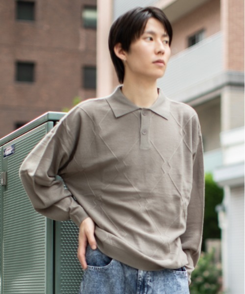 En serio TOKYO（エンソリオトーキョー）の「ジオメトリック柄 ニットポロ（ニット/セーター・メンズ・ブラウン/ブラック/ベージュ/グレイッシュブルー・M/L）」の19枚目の写真