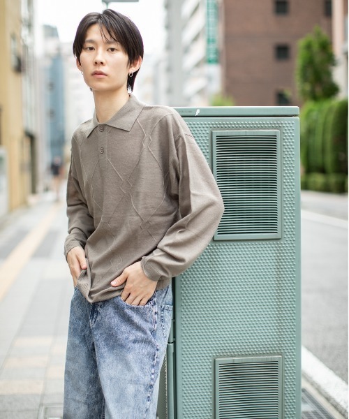 En serio TOKYO（エンソリオトーキョー）の「ジオメトリック柄 ニットポロ（ニット/セーター・メンズ・ブラウン/ブラック/ベージュ/グレイッシュブルー・M/L）」の20枚目の写真