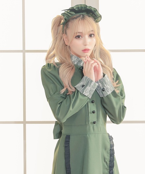 Tika（ティカ）の「[CLOSED] 体型カバーロング丈フレアスカート袖ありコウモリ洋館ペアメイド [2点セット]（コスチューム/パーティーグッズ・レディース・グリーン・M）」の3枚目の写真