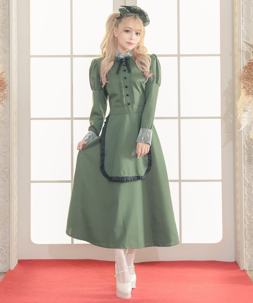 Tika（ティカ）の「[CLOSED] 体型カバーロング丈フレアスカート袖ありコウモリ洋館ペアメイド [2点セット]（コスチューム/パーティーグッズ・レディース・グリーン・M）」の4枚目の写真