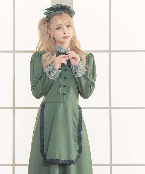 Tika（ティカ）の「[CLOSED] 体型カバーロング丈フレアスカート袖ありコウモリ洋館ペアメイド [2点セット]（コスチューム/パーティーグッズ・レディース・グリーン・M）」の6枚目の写真