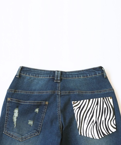 antiqua ダメージハラコデニムパンツ 色落ちブルー Lサイズ セール