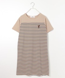 【DISNEY/ディズニー】Mickey Mouseワンポイント刺繍切替ボーダーTワンピース