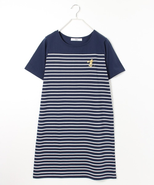 Disney（ディズニー）の「【DISNEY/ディズニー】Mickey Mouseワンポイント刺繍切替ボーダーTワンピース（ワンピース・レディース・ネイビー/ベージュ/オフホワイト・L/M）」の3枚目の写真