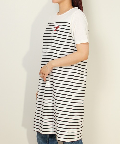 Disney（ディズニー）の「【DISNEY/ディズニー】Mickey Mouseワンポイント刺繍切替ボーダーTワンピース（ワンピース・レディース・ネイビー/ベージュ/オフホワイト・L/M）」の6枚目の写真