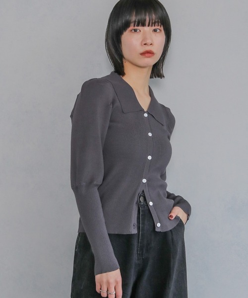 cheriella(シェリエラ)の「【cheriella】ポロリブニットカーデ POLO RIB KNIT CARDIGAN(ニット/セーター・レディース・アイボリー/ブラック/ライトブルー/チャコール・M)」の12枚目の写真