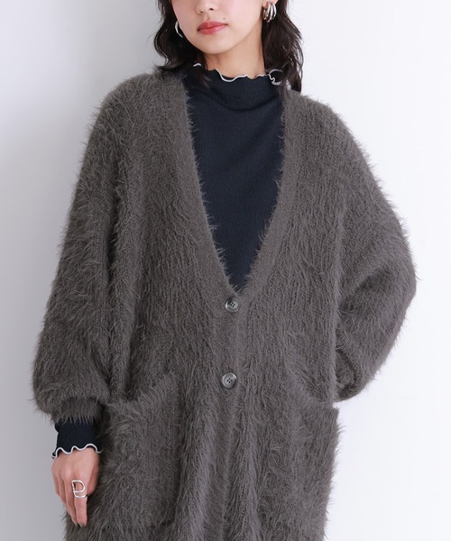 n'OrLABEL（ノアールレーベル）の「『シャギーニットロングカーディガン』（カーディガン/ボレロ・レディース・ベージュ/チャコール・FREE）」の8枚目の写真