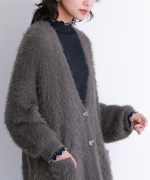 n'OrLABEL（ノアールレーベル）の「『シャギーニットロングカーディガン』（カーディガン/ボレロ・レディース・ベージュ/チャコール・FREE）」の9枚目の写真