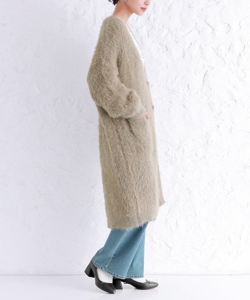 n'OrLABEL（ノアールレーベル）の「『シャギーニットロングカーディガン』（カーディガン/ボレロ・レディース・ベージュ/チャコール・FREE）」の4枚目の写真