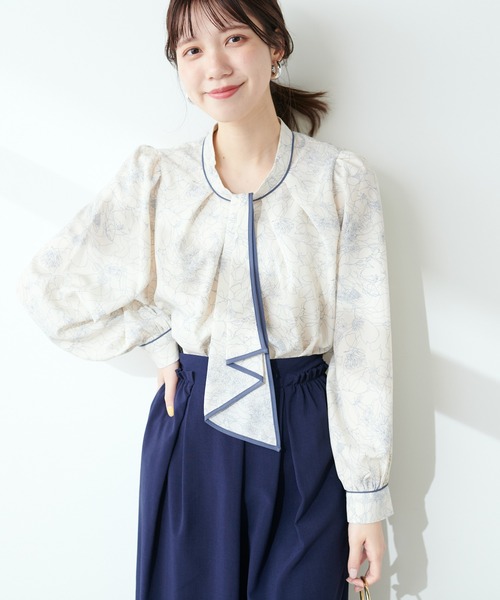 ボウタイ シャツ 全2色 カジュアル シンプル ルーズ ck6879 JUNRED（ジュンレッド）の「【 UNISEX 】ボウタイオーバーシャツ