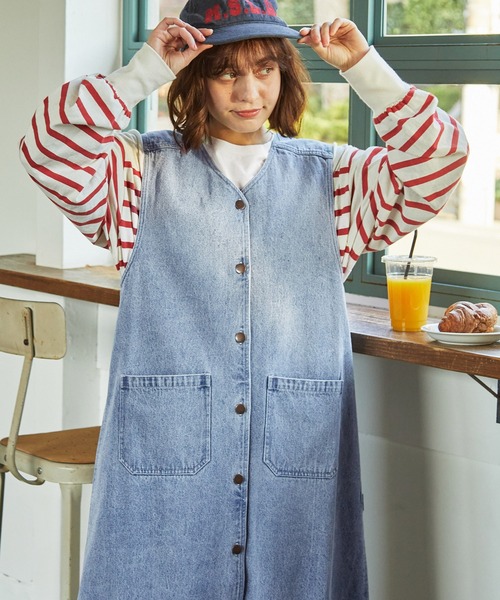 MONO-MART LADY'S（モノマートレディース）の「デニムボタンフライジャンパースカート（ジャンパースカート・レディース・ブルー/ブラック/サックスブルー・FREE）」の13枚目の写真