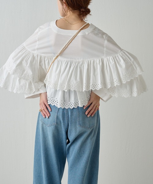 COLLAGE GALLARDAGALANTE（コラージュガリャルダガランテ）の「レース刺繍ボレロシャツ（シャツ/ブラウス・レディース・ミント/ホワイト・FREE）」の6枚目の写真