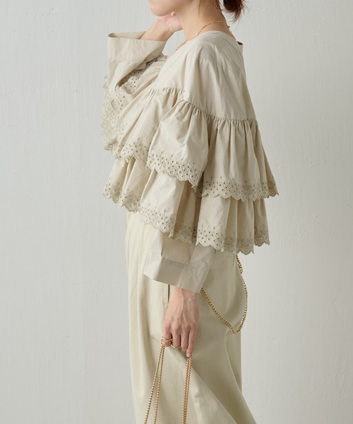 COLLAGE GALLARDAGALANTE（コラージュガリャルダガランテ）の「レース刺繍ボレロシャツ（シャツ/ブラウス・レディース・ミント/ホワイト・FREE）」の14枚目の写真