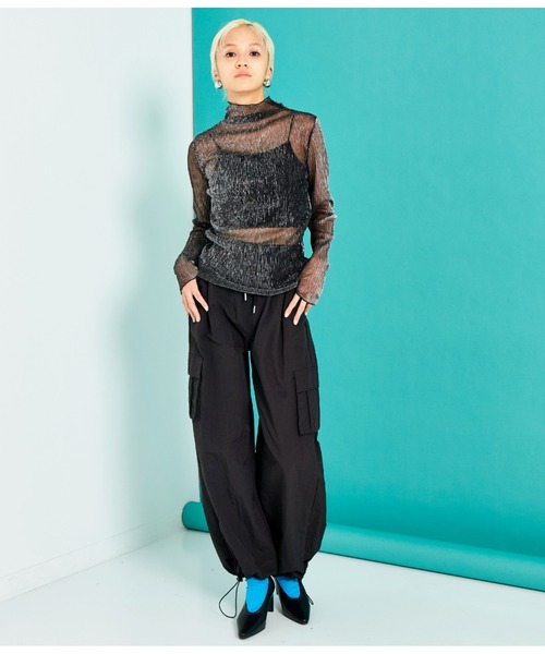 Settimissimo（セッティミッシモ）の「ラメプリーツ シアー タートルネック トップス ハイネック 長袖（Tシャツ/カットソー・レディース・ブラック/シルバー/ゴールド・FREE）」の9枚目の写真