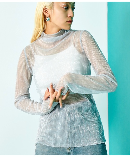 Settimissimo（セッティミッシモ）の「ラメプリーツ シアー タートルネック トップス ハイネック 長袖（Tシャツ/カットソー・レディース・ブラック/シルバー/ゴールド・FREE）」の11枚目の写真