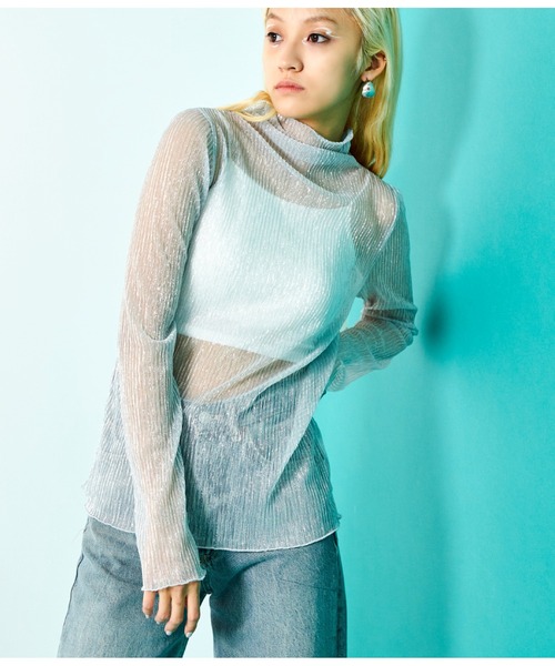 Settimissimo（セッティミッシモ）の「ラメプリーツ シアー タートルネック トップス ハイネック 長袖（Tシャツ/カットソー・レディース・ブラック/シルバー/ゴールド・FREE）」の12枚目の写真