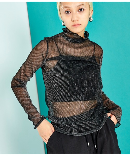 Settimissimo（セッティミッシモ）の「ラメプリーツ シアー タートルネック トップス ハイネック 長袖（Tシャツ/カットソー・レディース・ブラック/シルバー/ゴールド・FREE）」の5枚目の写真