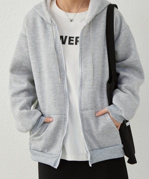 アンドサンズジップアップ フーディ パーカー ホワイト 総柄 Lサイズ アンドサンズ◇ジップアップ フーディ パーカー ホワイト 総柄 Lサイズ