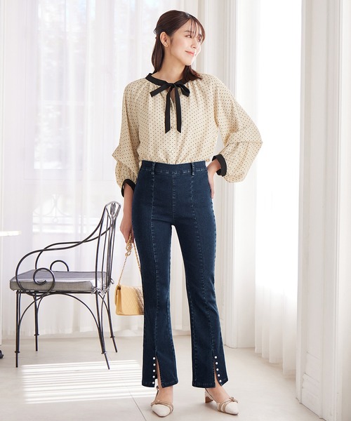 alotta（アロッタ）の「フロントスリットパール調ストレッチパンツ（その他パンツ・レディース・ブラック/ブルー・M/L）」の11枚目の写真