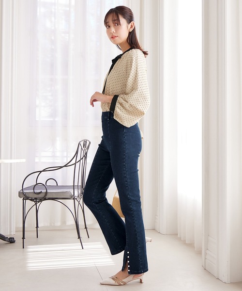 alotta（アロッタ）の「フロントスリットパール調ストレッチパンツ（その他パンツ・レディース・ブラック/ブルー・M/L）」の9枚目の写真