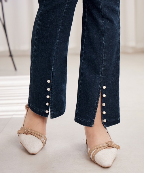 alotta（アロッタ）の「フロントスリットパール調ストレッチパンツ（その他パンツ・レディース・ブラック/ブルー・M/L）」の6枚目の写真