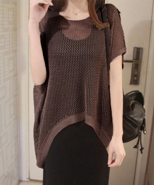 Miniministore(ミニミニストア)の「メッシュトップス ドルマンスリーブ韓国風(Tシャツ/カットソー・レディース・ブラック/ブラウン/ホワイト/ベージュ・FREE)」の3枚目の写真