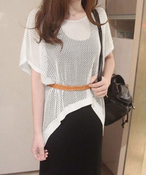 Miniministore(ミニミニストア)の「メッシュトップス ドルマンスリーブ韓国風(Tシャツ/カットソー・レディース・ブラック/ブラウン/ホワイト/ベージュ・FREE)」の2枚目の写真