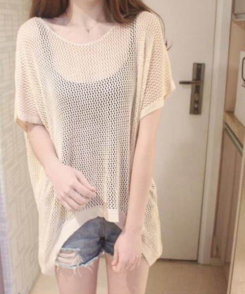 Miniministore(ミニミニストア)の「メッシュトップス ドルマンスリーブ韓国風(Tシャツ/カットソー・レディース・ブラック/ブラウン/ホワイト/ベージュ・FREE)」の5枚目の写真