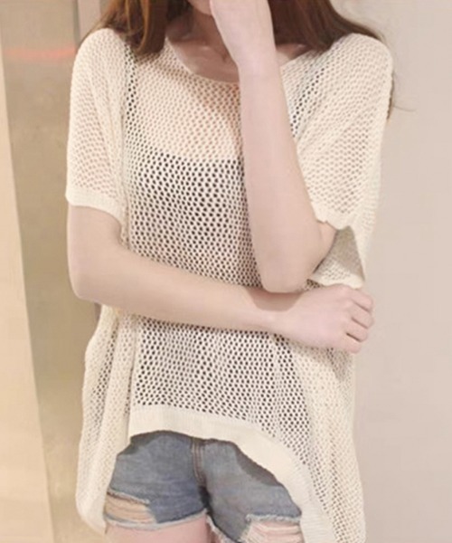 Miniministore(ミニミニストア)の「メッシュトップス ドルマンスリーブ韓国風(Tシャツ/カットソー・レディース・ブラック/ブラウン/ホワイト/ベージュ・FREE)」の6枚目の写真