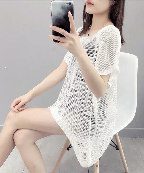 Miniministore(ミニミニストア)の「メッシュトップス ドルマンスリーブ韓国風(Tシャツ/カットソー・レディース・ブラック/ブラウン/ホワイト/ベージュ・FREE)」の8枚目の写真
