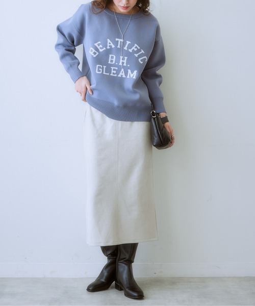 SMILE LAND(スマイルランド)の「大きいサイズ かるfuwaビッグシルエットロゴニットプルオーバー(型崩れしにくい)(ニット/セーター・レディース・チャコールグレー/ブルーグレー/ブラック・L~LL/3L~4L)」の21枚目の写真