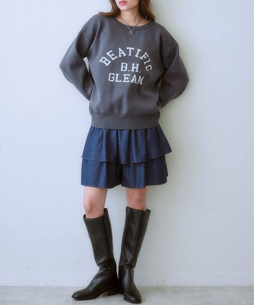 SMILE LAND(スマイルランド)の「大きいサイズ かるfuwaビッグシルエットロゴニットプルオーバー(型崩れしにくい)(ニット/セーター・レディース・チャコールグレー/ブルーグレー/ブラック・L~LL/3L~4L)」の4枚目の写真