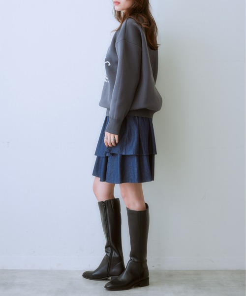 SMILE LAND(スマイルランド)の「大きいサイズ かるfuwaビッグシルエットロゴニットプルオーバー(型崩れしにくい)(ニット/セーター・レディース・チャコールグレー/ブルーグレー/ブラック・L~LL/3L~4L)」の7枚目の写真